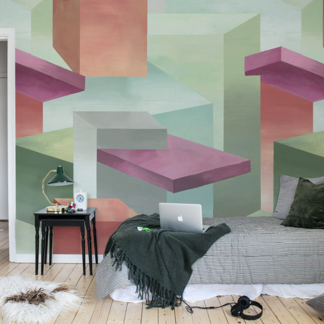 Wallpaper abstract cu design modern și culori vibrante, perfect pentru a crea un punct focal în orice cameră.