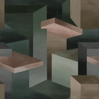 Tapet geometric cu design modern și culori închise într-un living