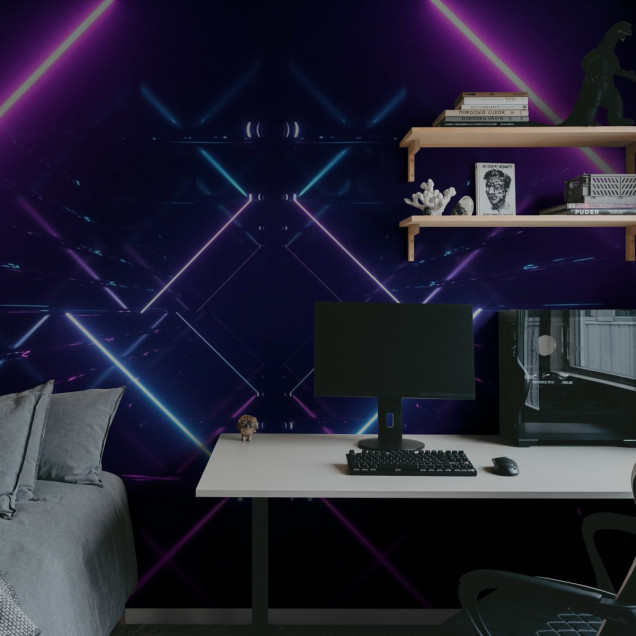 Neon Beams, Midnight - un «Neon Beams» vibrant și modern, cu culori neon roz și albastru.
