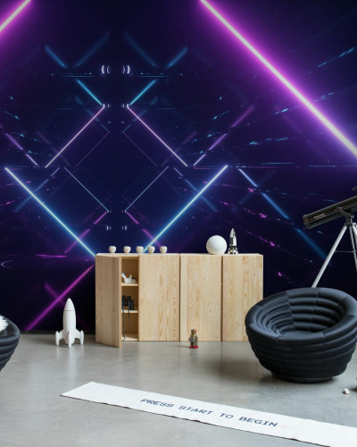 Neon Beams, Midnight - un «Neon Beams» vibrant și modern, cu culori neon roz și albastru.
