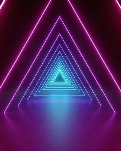 Tapet cu design abstract, triunghiuri cu lumini neon, albastru si roz