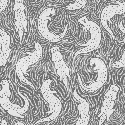Cute Otters, Gray, Rebel Walls