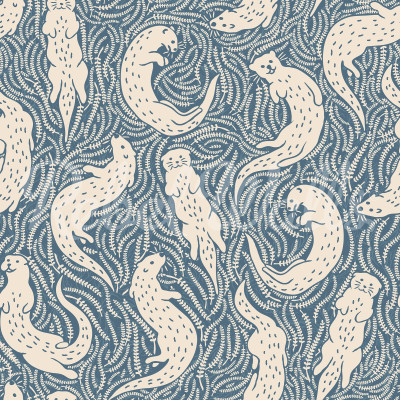Tapet Cute Otters, Blue