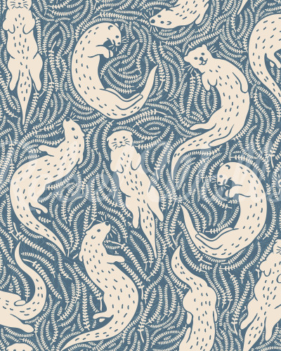 Tapet Cute Otters, Blue