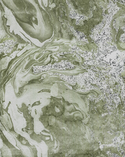 Living cu fototapet cu efect de marmură verde
