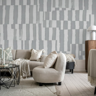 Tapet cu linii întrerupte gri într-un living modern