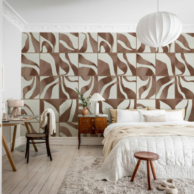 Tapet cu design abstract maro în dormitor