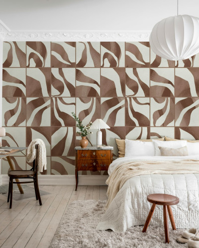 Tapet cu design abstract maro în dormitor