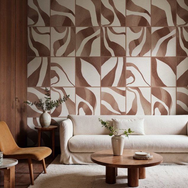Tapet cu design abstract maro în dormitor