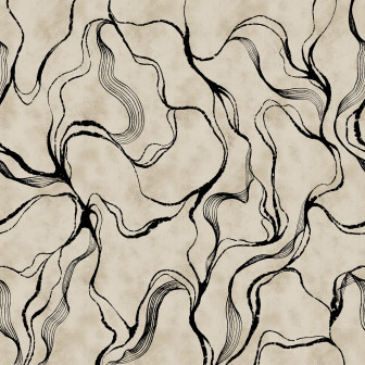 Tapet decorativ cu model abstract negru pe fundal bej în dormitor