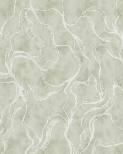 Tapet verde cu model de curbe albe într-un living elegant