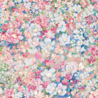 Fototapet floral cu nuanțe de roz într-o cameră de zi