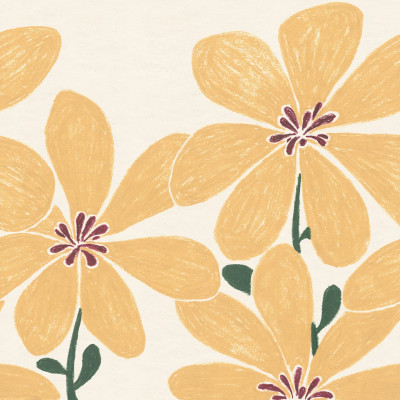 Tapet floral galben cu design schițat într-un dormitor modern