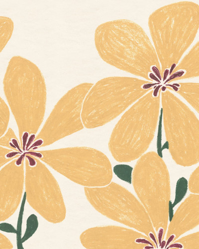 Tapet floral galben cu design schițat într-un dormitor modern