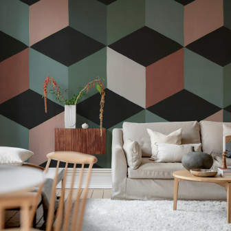 Tapet cu romburi colorate în living