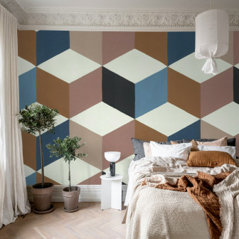 Tapet geometric cu romburi colorate în nuanțe de roz și albastru