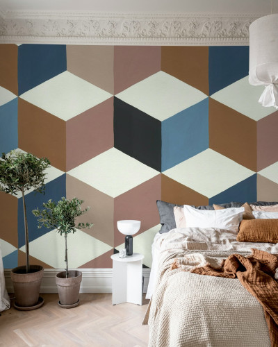 Tapet geometric cu romburi colorate în nuanțe de roz și albastru
