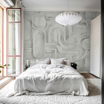 Fototapet abstract gri cu design modern în dormitor