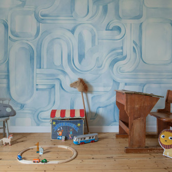 Tapet abstract albastru într-o cameră de copii