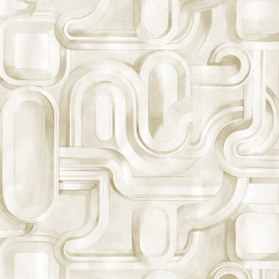 Tapet cu design abstract bej într-un dormitor modern