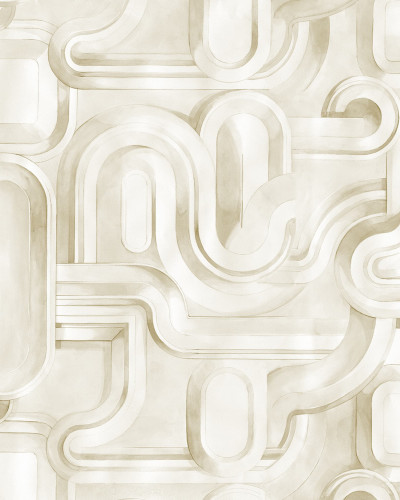 Tapet cu design abstract bej într-un dormitor modern