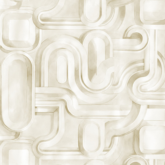 Tapet cu design abstract bej într-un dormitor modern