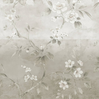 Tapet floral bej într-un living decorat cu gust