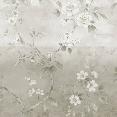 Tapet floral bej într-un living decorat cu gust