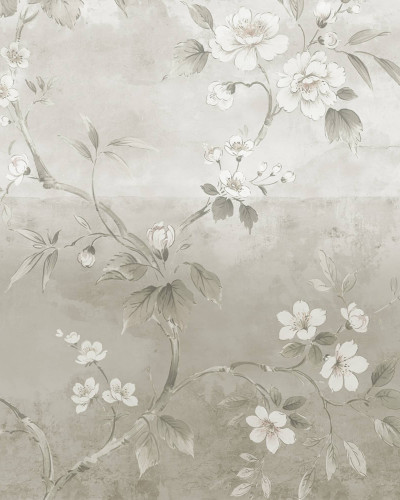 Tapet floral bej într-un living decorat cu gust