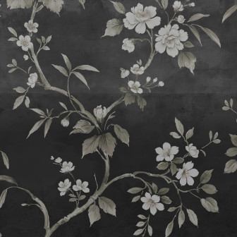 Fototapet floral negru in living