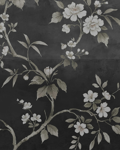 Fototapet floral negru in living