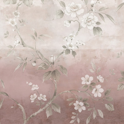 Dormitor decorat cu tapet floral roz