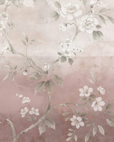 Dormitor decorat cu tapet floral roz