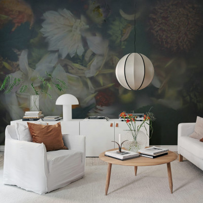 Fototapet cu design floral într-un living modern