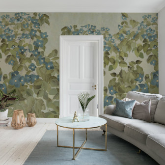 Tapet floral albastru cu design delicat