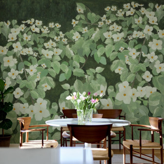 Tapet floral alb cu design elegant