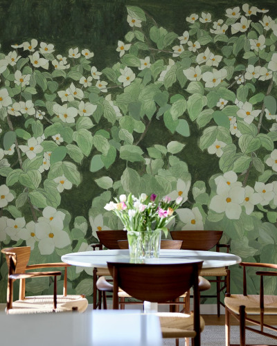 Tapet floral alb cu design elegant