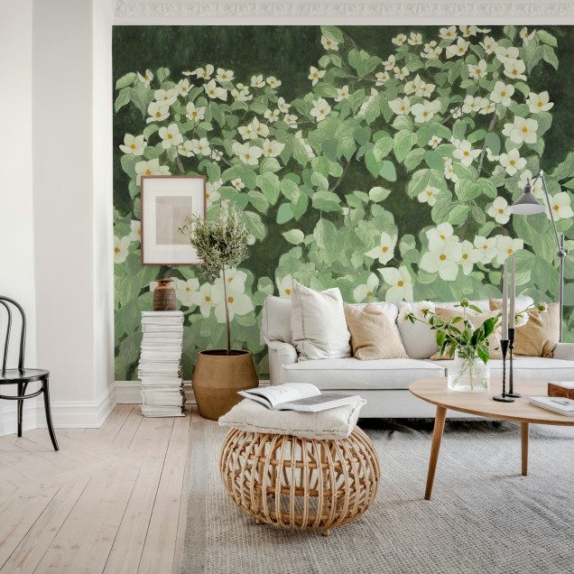 Tapet floral alb cu design elegant