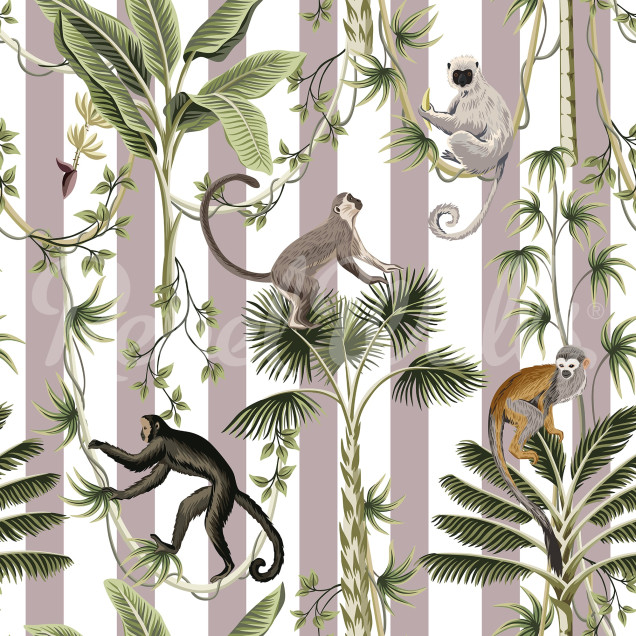 Tapet cu dungi și maimuțe într-un interior modern