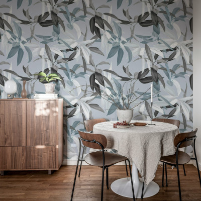 Tapet floral albastru cu design sofisticat