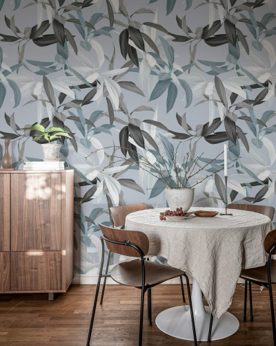 Tapet floral albastru cu design sofisticat