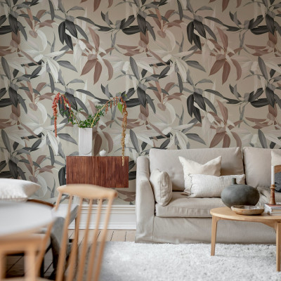 Tapet floral cu design elegant în tonuri de rugina și gri