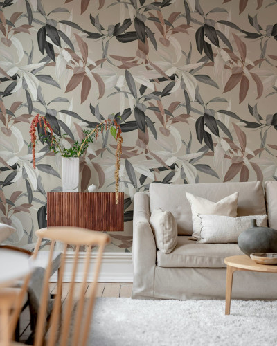 Tapet floral cu design elegant în tonuri de rugina și gri