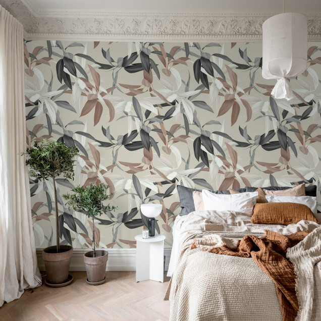 Tapet floral cu design elegant în tonuri de rugina și gri
