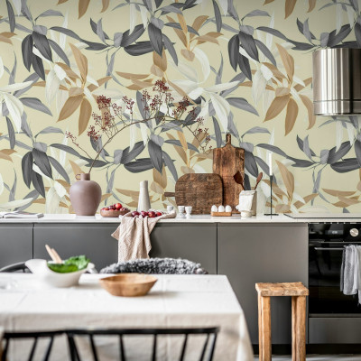 Tapet floral elegant în tonuri de miere