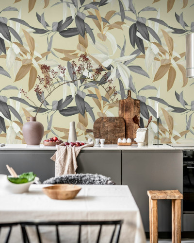 Tapet floral elegant în tonuri de miere