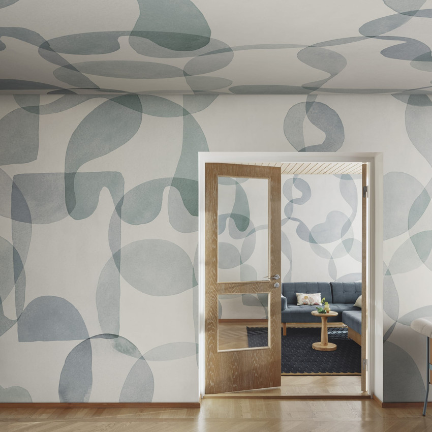 Fototapet verde cu design abstract de forme suprapuse