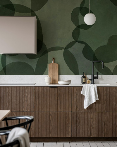 Fototapet verde cu design abstract de forme suprapuse