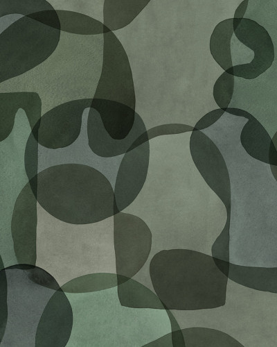Fototapet verde cu design abstract de forme suprapuse