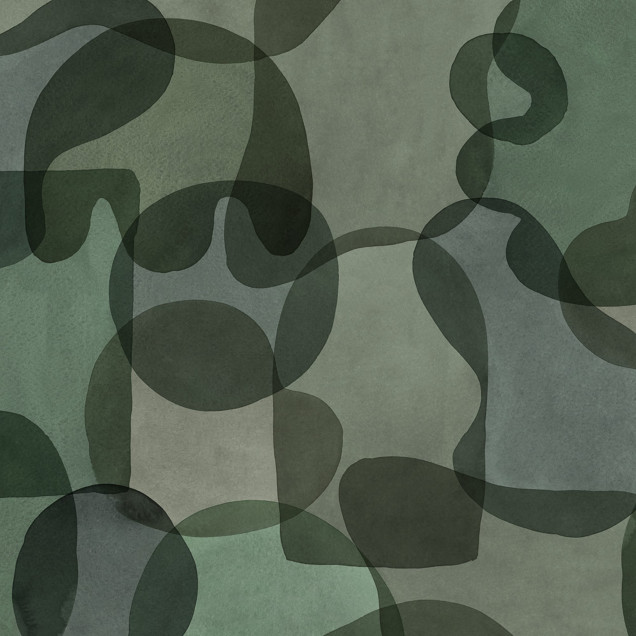 Fototapet verde cu design abstract de forme suprapuse